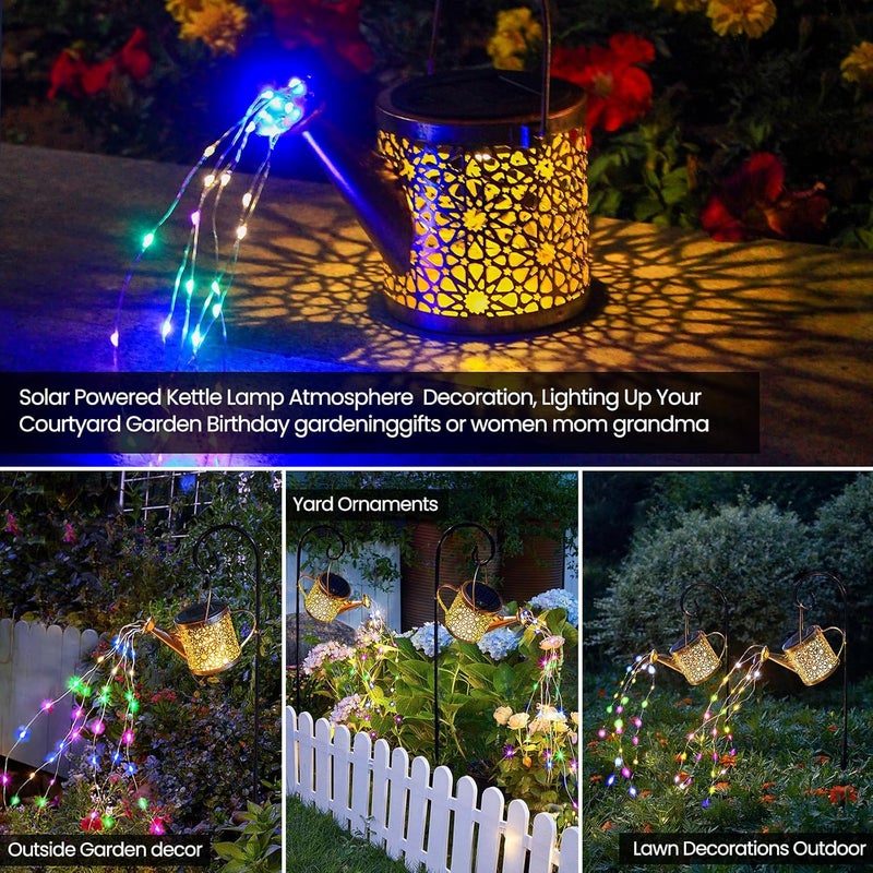 Misawce Solar Lights Outdoor Decorative, Metal Solar Watering Can Lights Waterproof, Small Hanging Gardening Decor for Yard Outside Patio Lawn, Mother’s Day Gifts, Birthday Gifts for Mom Grandma(Colorful) - Image 2